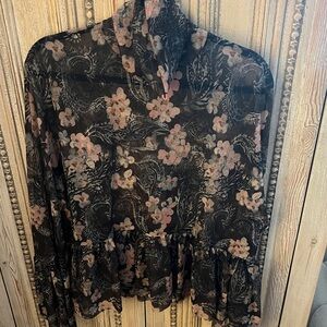 Zara Black Floral Sheer Blouse